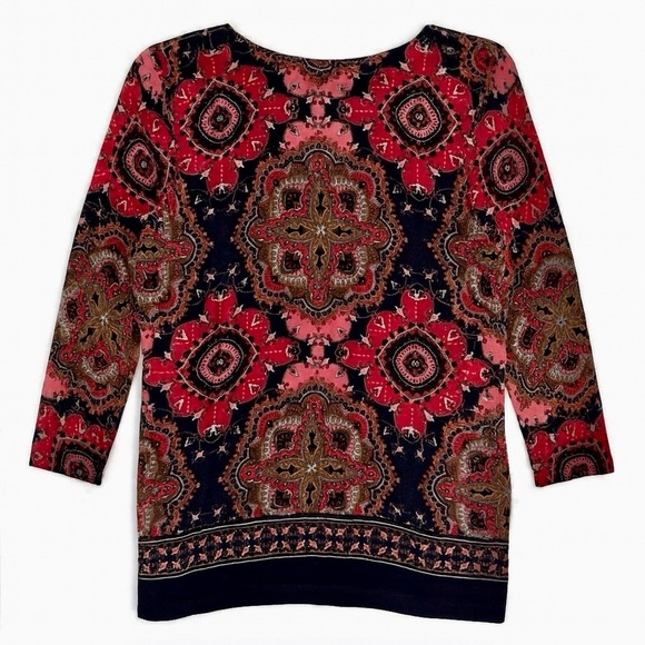 NWT Talbots Merino Wool Sweater Crewneck 3/4 Sleeve Pomodoro Paisley Print Med - Picture 4 of 8